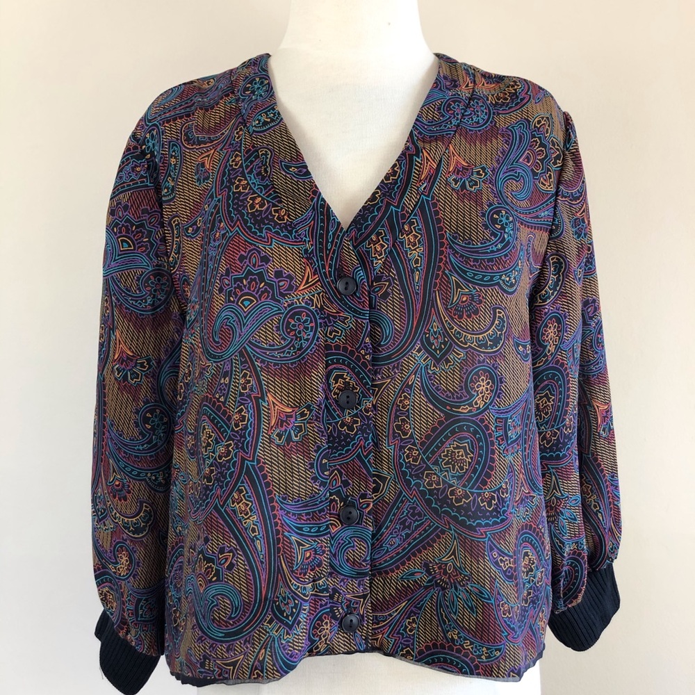 vintage sheer‎ black floral bomber jacket cropped blouse 90s y2k grunge hippie - Picture 7 of 11